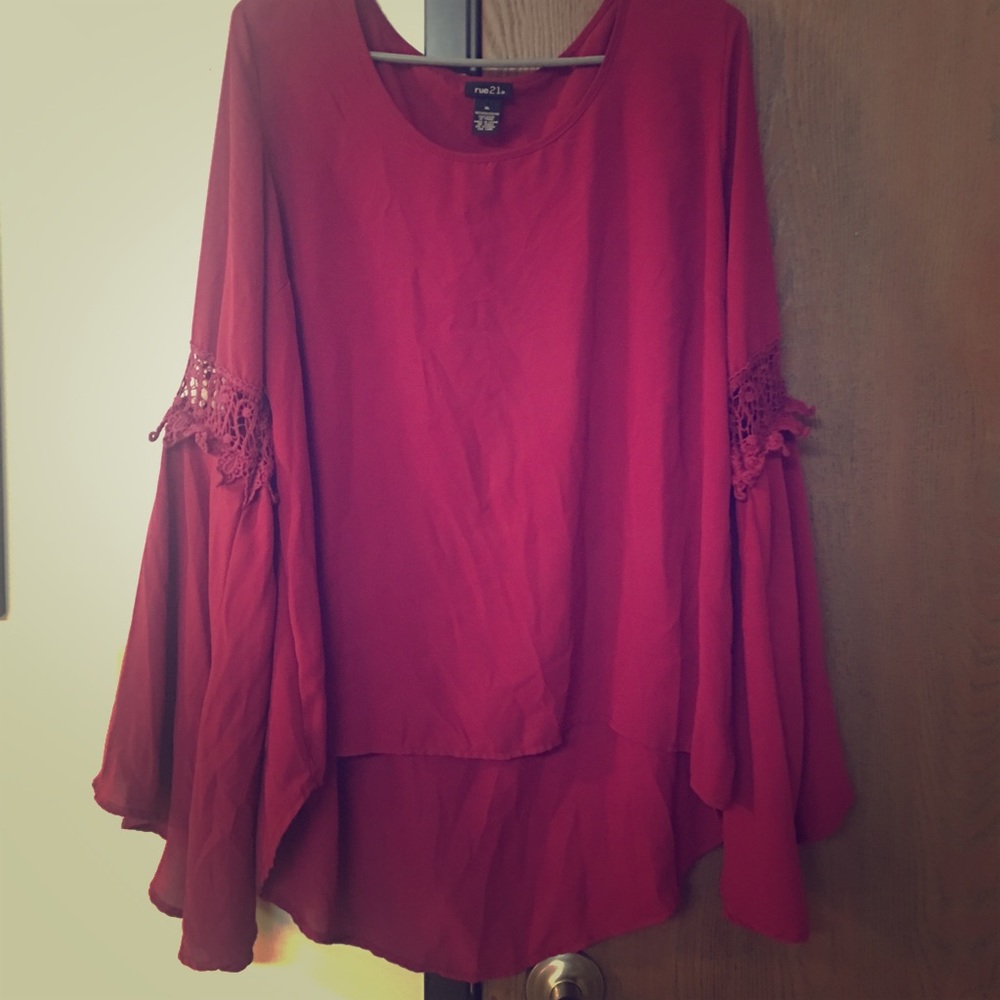 Wine colored blouse with bell sleeves
